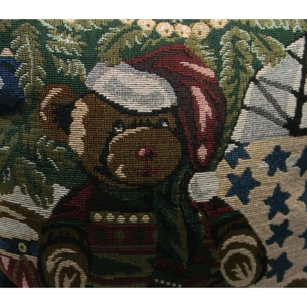 Christmas Bear Tapestry Pillow 12 inches Holiday Vintage